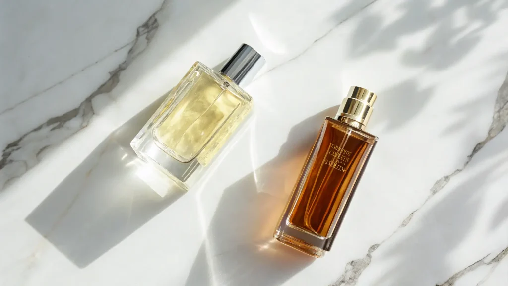 Dua botol parfum berbeda untuk teknik layering.